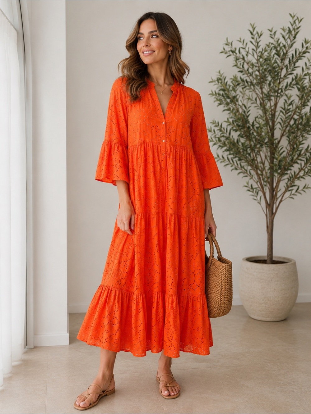 NWT. NT. Embroidery maxi orange dress